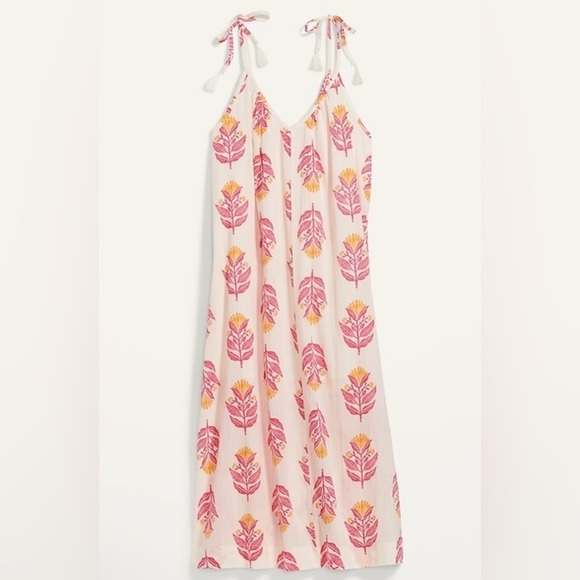 Old Navy Floral Cotton V-Neck String Tie Tasseled Maxi Dress Size XXL - Picture 1 of 4